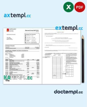 sample USA Maryland Howard Personal bank statement template, Excel and PDF format (.xls and .pdf) (4 pages) download