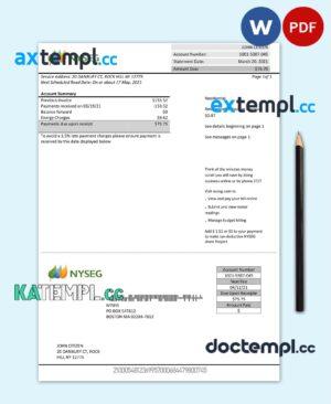 sample USA Massachusetts Boston NYSEG electricity utility bill template in Word and PDF format download