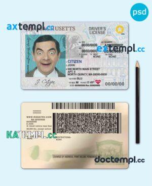 sample USA Massachusetts driving license template in PSD format, with the fonts download