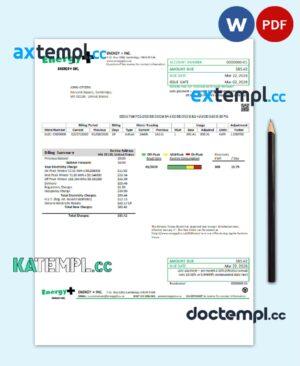 sample USA Massachusetts Energy Plus electricity utility bill template in Word and PDF format download