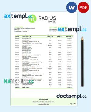 sample USA Massachusetts Radius Bank statement template in Word and PDF format download