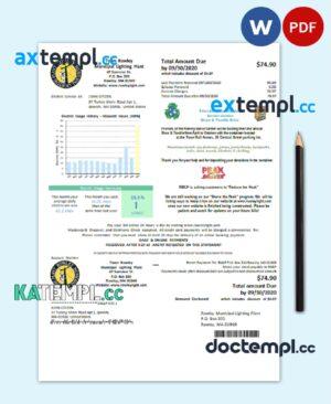 sample USA Massachusetts Town of Rowley Municipal Lighting Plant electricity utility bill template in Word and PDF format download