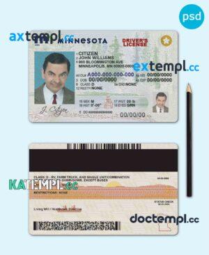 sample USA Minnesota driving license template in PSD format, with the fonts download