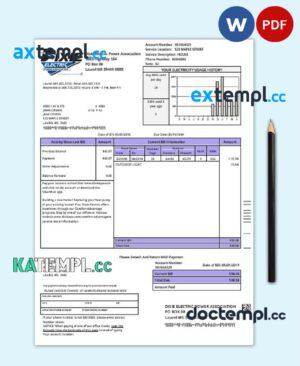 sample USA Mississipi Dixie Electric utility bill template in Word and PDF format download