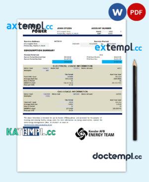 sample USA Mississippi Keesler AFB Energy utility bill template in Word and PDF format download