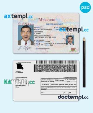 sample USA Missouri driving license template in PSD format, with the fonts download