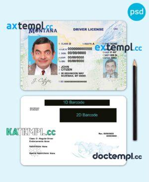 sample USA Montana driving license template in PSD format download