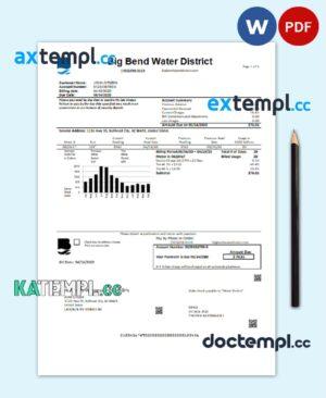 sample USA Nevada Big Bend Water District utility bill template in Word and PDF format download