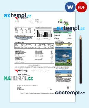 sample USA Nevada NV Energy utility bill template in Word and PDF format download