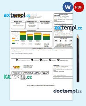 sample USA Nevada Waterloo North Hydro utility bill template in Word and PDF format (version 2) download