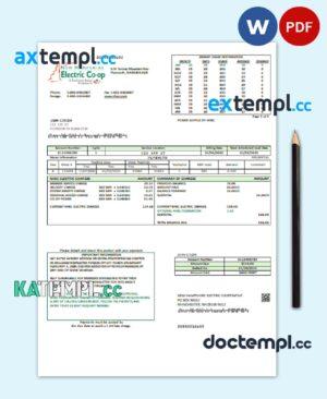 sample USA New Hampshire Electric Co-op electricity utility bill template in Word and PDF format download