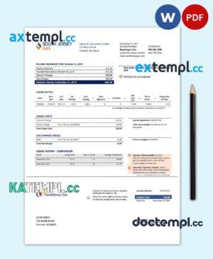sample USA New Jersey gas utility bill template in Word and PDF format (.doc and .pdf) download
