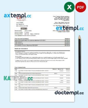 sample USA New York CFSB bank statement template in Excel and PDF format download