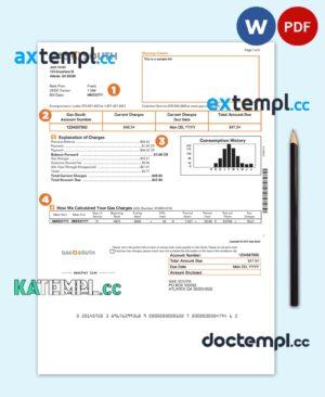 sample USA New York Gas South utility bill template in Word and PDF format download
