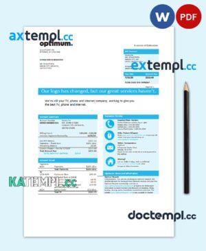 sample USA New York Optimum cablevision bill template in Word and PDF format download