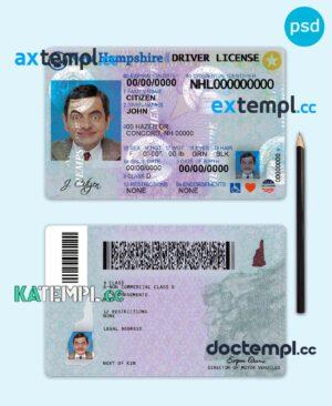 sample USA New Hampshire driving license template in PSD format download