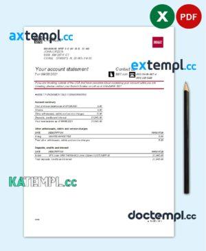 sample USA North Carolina BB&T Corp. bank account statement template in Excel and PDF format download
