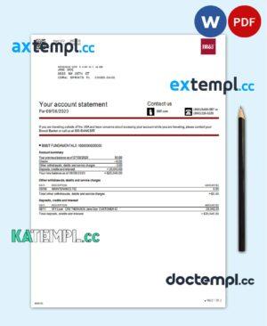 sample USA North Carolina BB&T Corp. bank account statement template in Word and PDF format download