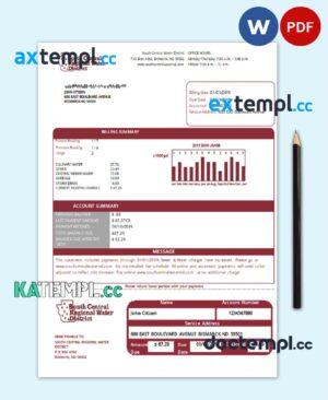 sample USA North Dakota South Central Regional Water District utility bill template in Word and PDF format download
