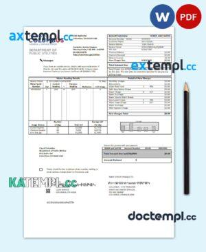 sample USA Ohio City of Columbus utility bill template in Word and PDF format download