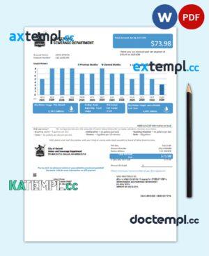 sample USA Ohio City of Detroit water utility bill template in Word and PDF format download
