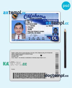 sample USA Oklahoma driving license template in PSD format download