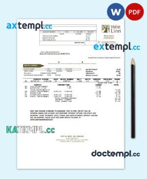 sample USA Oregon City of West Linn utility bill template in Word and PDF format download