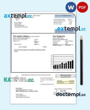 sample USA Oregon PGE electricity utility bill template in Word and PDF format download