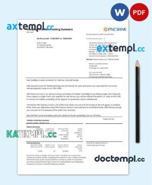 sample USA PNC bank proof of address statement template in Word and PDF format download