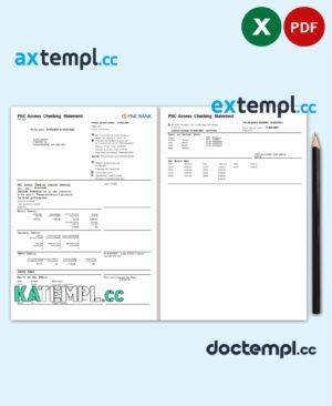 sample USA PNC bank statement template in Excel and PDF format, 2 pages download
