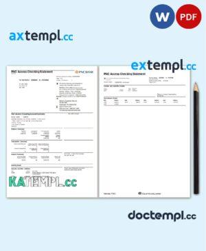 sample USA PNC bank statement template in Word and PDF format, 2 pages download