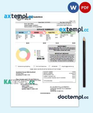 sample USA Pennsylvania Quakertown Borough utility bill template in Word and PDF format download