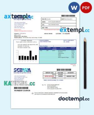 sample USA Pennsylvania SCBWA water utility bill template in Word and PDF format download