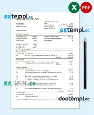 sample USA Regions bank statement template in .xls and .pdf file format download