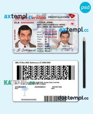 sample USA South Carolina state driving license template in PSD format, with all fonts download