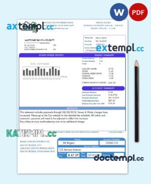 sample USA South Weber City Utah water utility bill template in Word and PDF format download