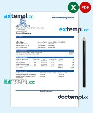 sample USA State Street Corporation bank statement template in Excel and PDF format download
