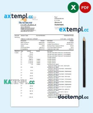 sample USA SunTrust bank proof of address statement template in .xls and .pdf format download