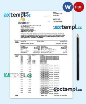 sample USA SunTrust bank proof of address statement template in Word and PDF format, .doc format download