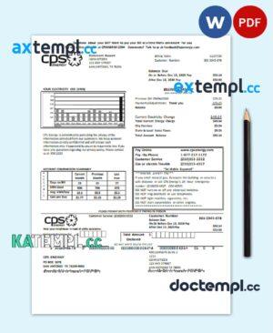 sample USA Texas CPS utility bill template in Word and PDF format download