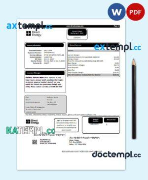 sample USA Texas Direct Energy utility bill template in Word and PDF format download