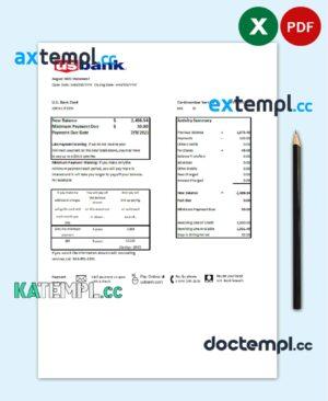 sample USA U.S. bank credit card statement template in .xls and .pdf file format download
