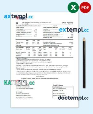 sample USA U.S. bank credit card statement template in Excel and PDF file format download