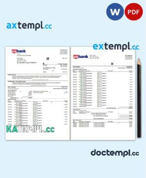 sample USA U.S. bank statement template in Word and PDF format (3 pages) download