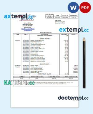 sample USA University of Southern Indiana account billing statement template in Word and PDF format download