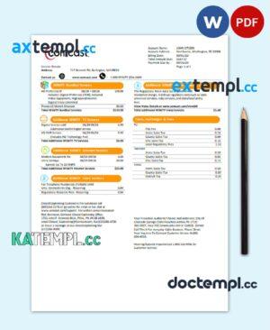 sample USA Utah Comcast utility bill template in Word and PDF format, version 1 download