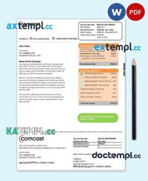 sample USA Utah Comcast utility bill template in Word and PDF format, verion 2 download