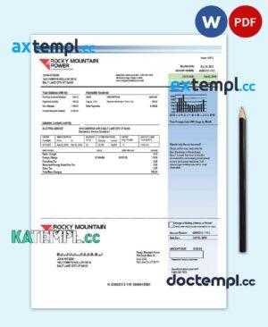 sample USA Utah Rocky Mountain Power electricity utility bill template in Word and PDF format download