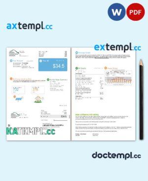 sample USA Vermont Green Mountain Power utility bill, Word and PDF template, 2 pages download
