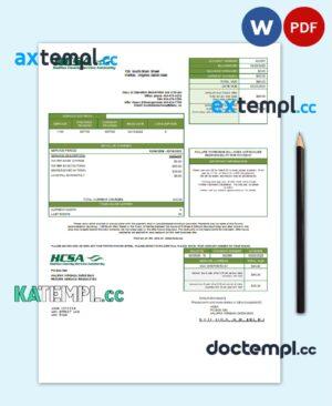 sample USA Virginia HCSA utility bill template in Word and PDF format download